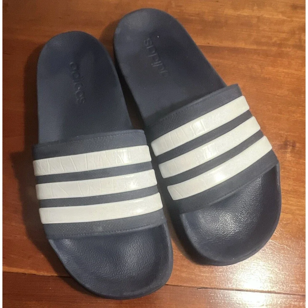 adidas Men’s Slide Sandals Blue/White 3-Stripes Slip-On US 10 EU 44 AQ1703